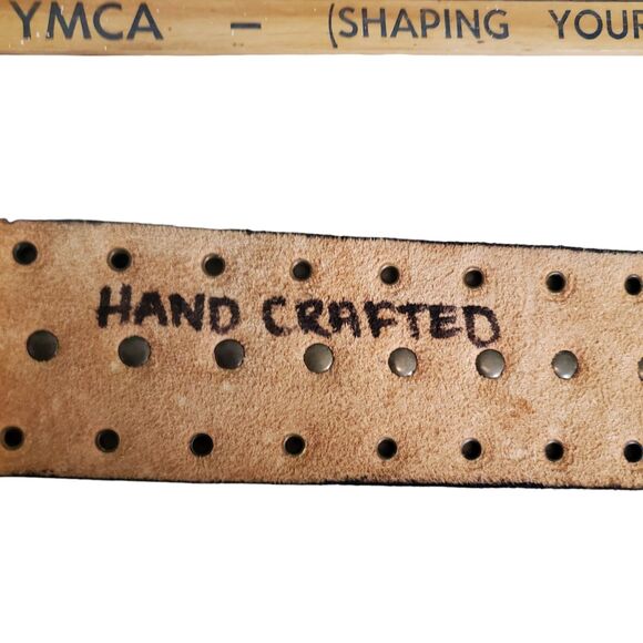 Handmade Studded Leather Wide Leather Belt Western Belt Antique Brass Sz 36 - Picture 6 of 6